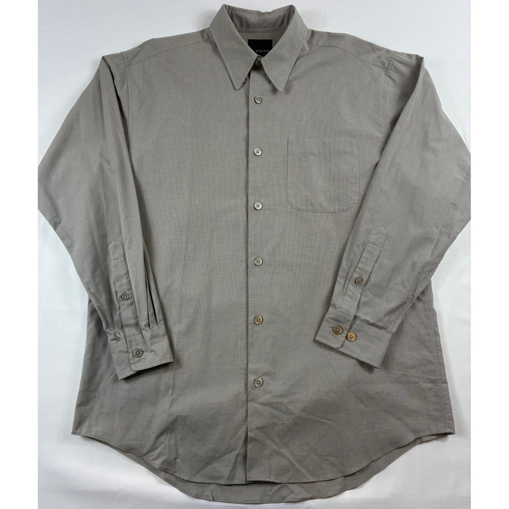 Slates Button Down Shirt Mens Medium Gray Micro Check Long Sleeve 100% Cotton